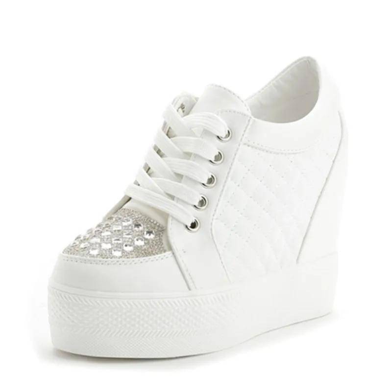Neue Herbst Weiß Versteckten Keil Heels Casual Schuhe Frau Bling Plattform Schuhe Aufzug 10CM High-heels Walking Turnschuhe Frauen 39 weiß von Joom DACH