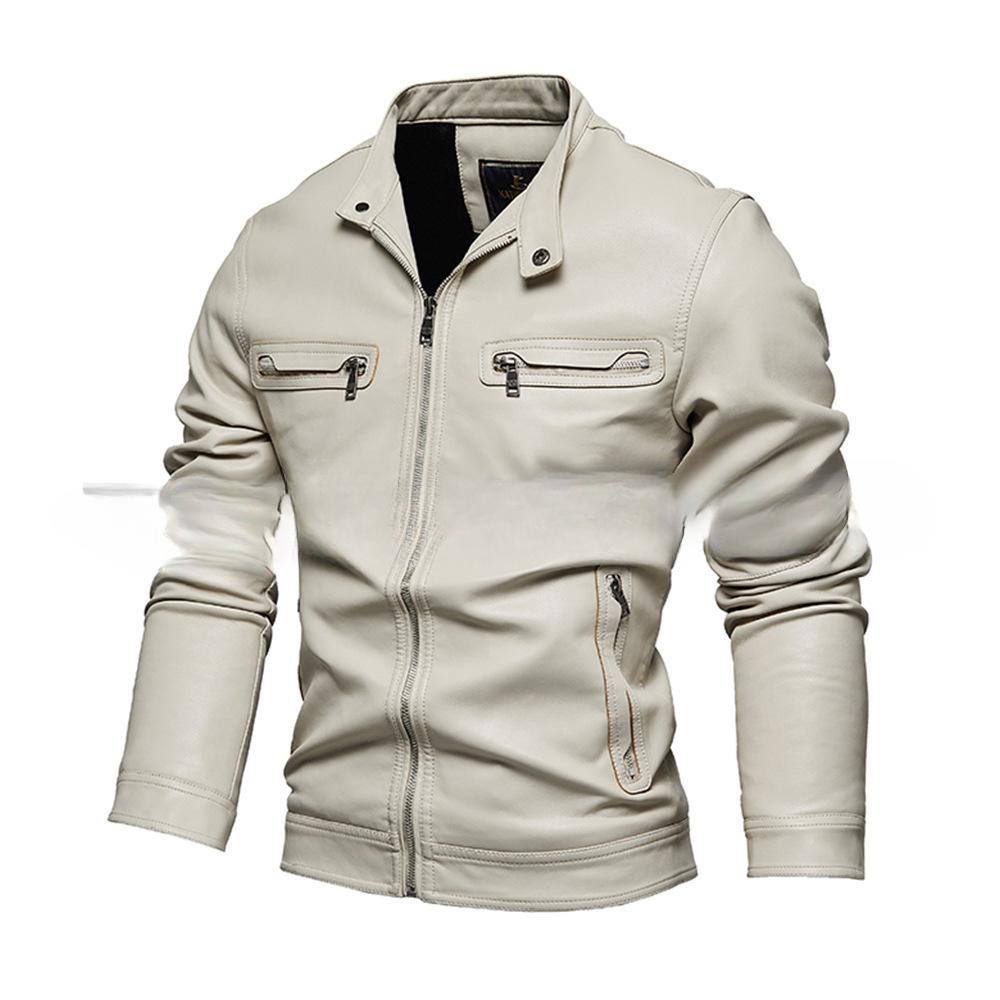 Neue Herbst- und Winter-Lederjacke für Herren, einfarbig, PU-Lederjacke für Herren, farbige Fleecejacke für Herren 3XL von Joom DACH