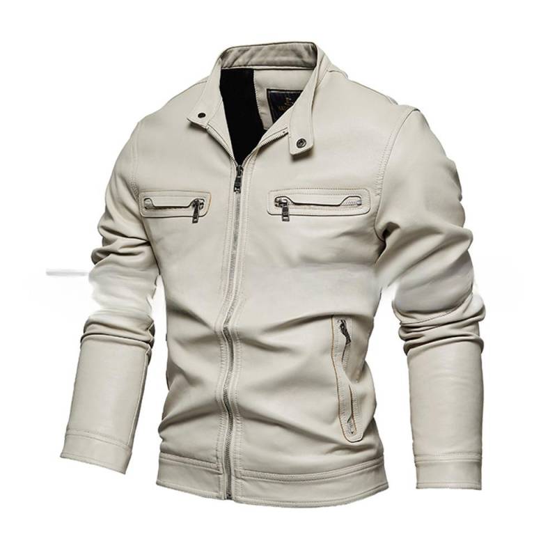 Neue Herbst- und Winter-Lederjacke für Herren, einfarbig, PU-Lederjacke für Herren, farbige Fleecejacke für Herren 3XL von Joom DACH