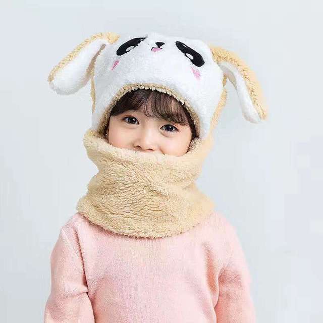 Neue Herbst und Winter Nette Kinder Cartoon Schal Hut Zwei-stück Doppel Fleece Wärme Junge Mädchen Kind Erwachsene Eltern-kind Baby hut S 1-5 years old von Joom DACH