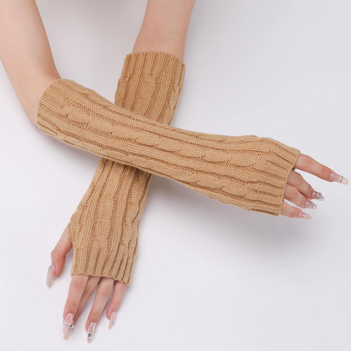 Neue Herbst- und Winter-Strickhandschuhe für Damen und Herren, mittellange warme halbfingerige fingerlose Armstulpen one size beige von Joom DACH