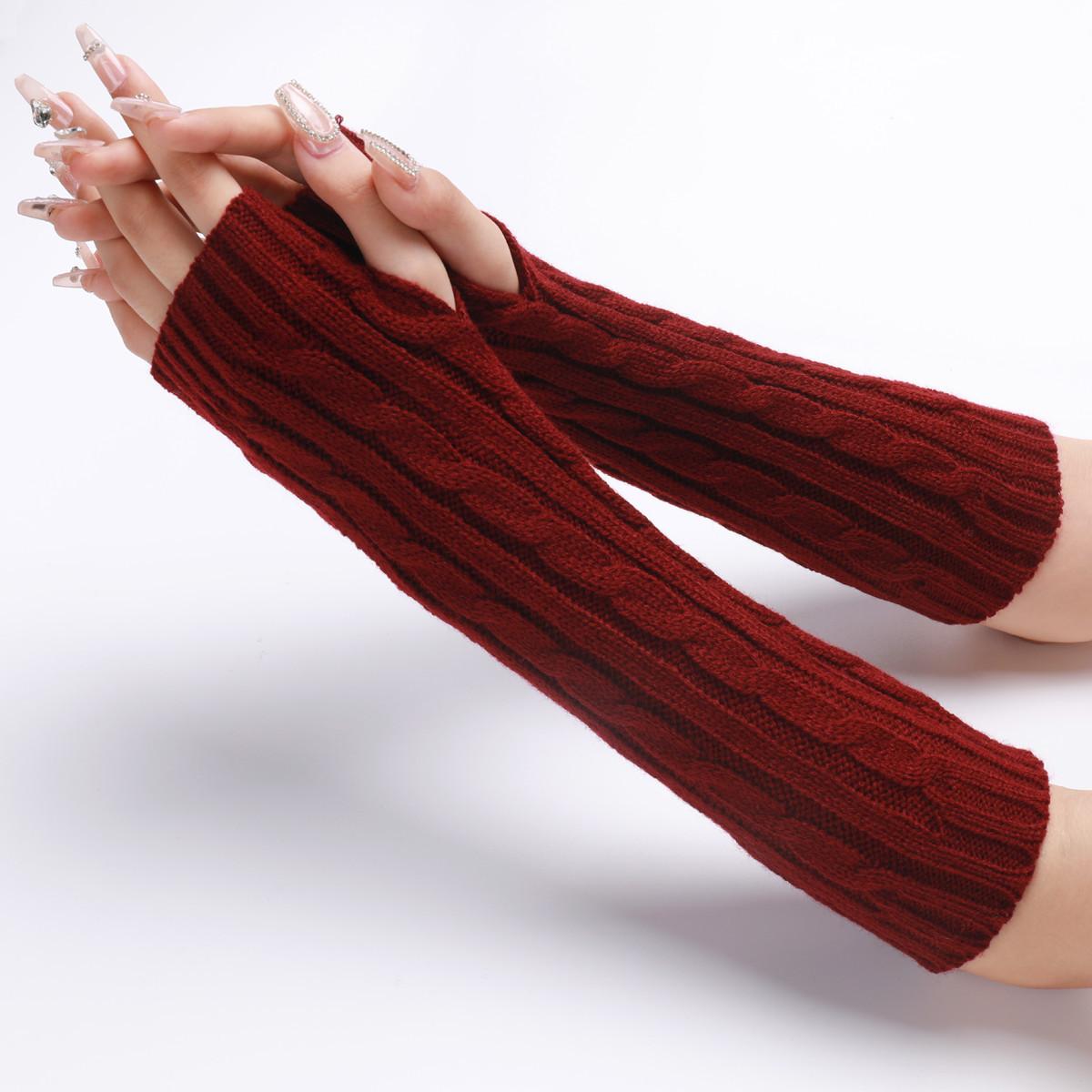 Neue Herbst- und Winter-Strickhandschuhe für Damen und Herren, mittellange warme halbfingerige fingerlose Armstulpen one size bordeaux von Joom DACH
