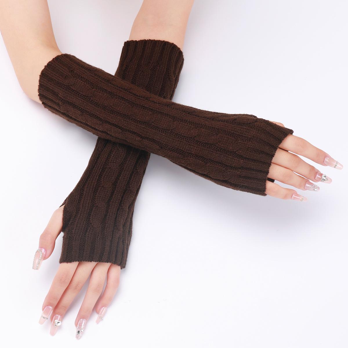 Neue Herbst- und Winter-Strickhandschuhe für Damen und Herren, mittellange warme halbfingerige fingerlose Armstulpen one size dunkelbraune von Joom DACH
