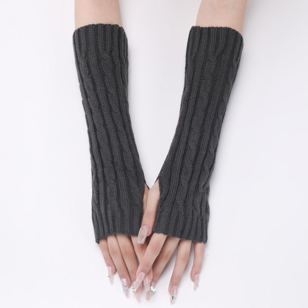 Neue Herbst- und Winter-Strickhandschuhe für Damen und Herren, mittellange warme halbfingerige fingerlose Armstulpen one size dunkelgraue von Joom DACH