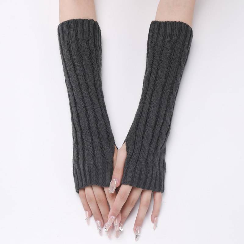Neue Herbst- und Winter-Strickhandschuhe für Damen und Herren, mittellange warme halbfingerige fingerlose Armstulpen one size dunkelgraue von Joom DACH
