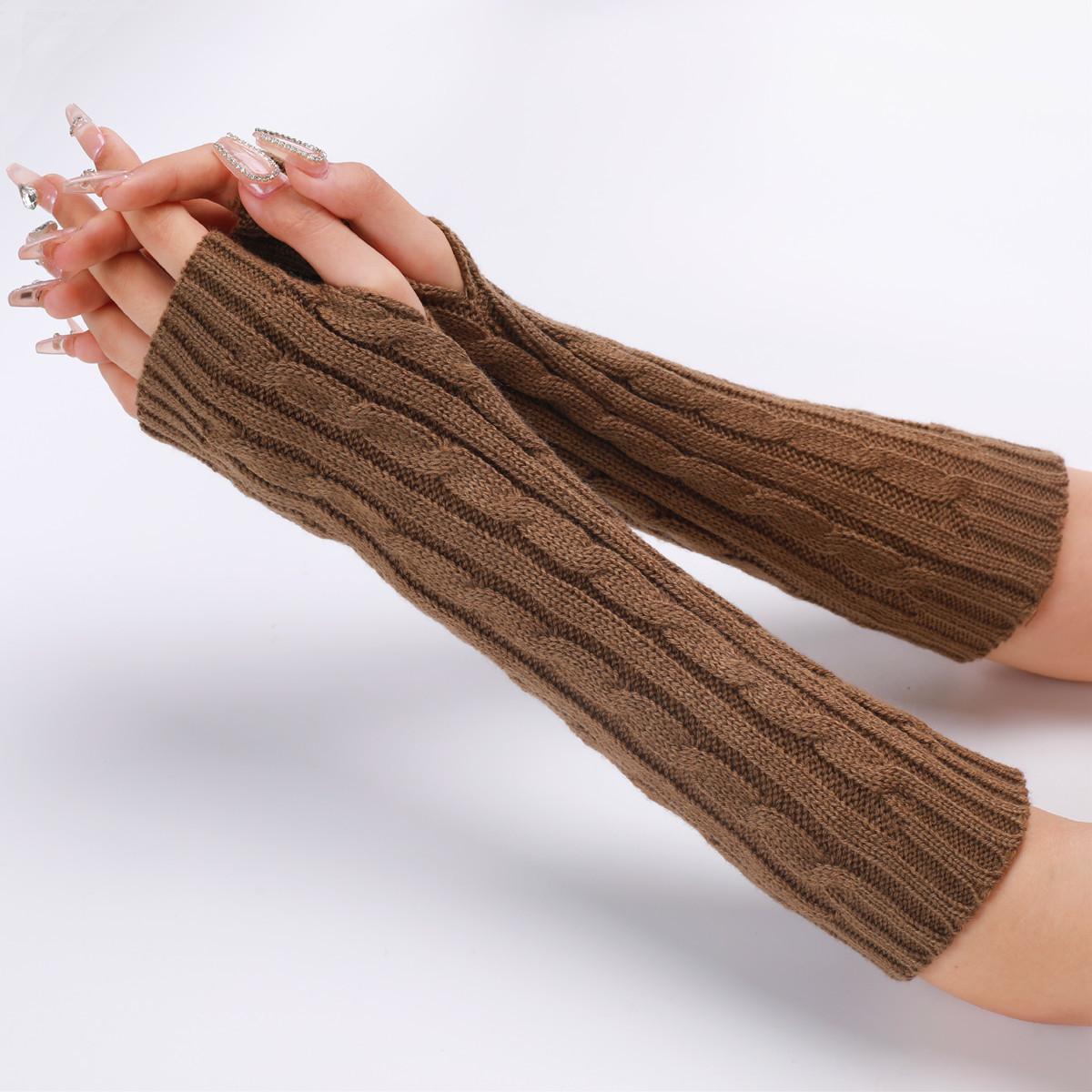 Neue Herbst- und Winter-Strickhandschuhe für Damen und Herren, mittellange warme halbfingerige fingerlose Armstulpen one size khaki von Joom DACH