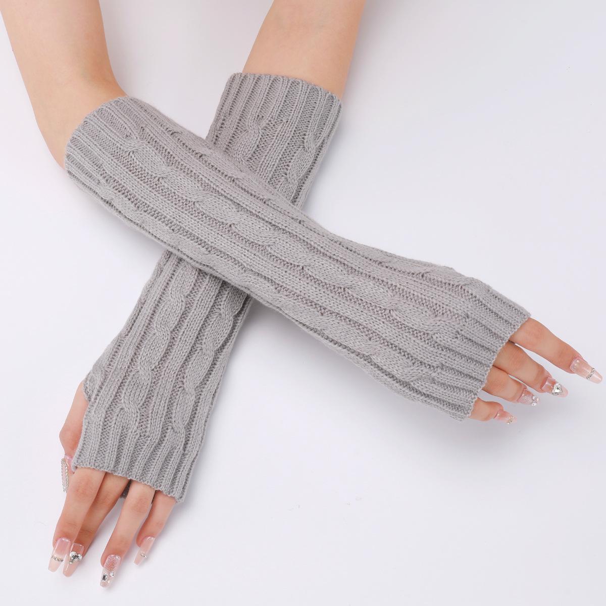 Neue Herbst- und Winter-Strickhandschuhe für Damen und Herren, mittellange warme halbfingerige fingerlose Armstulpen one size licht grau von Joom DACH