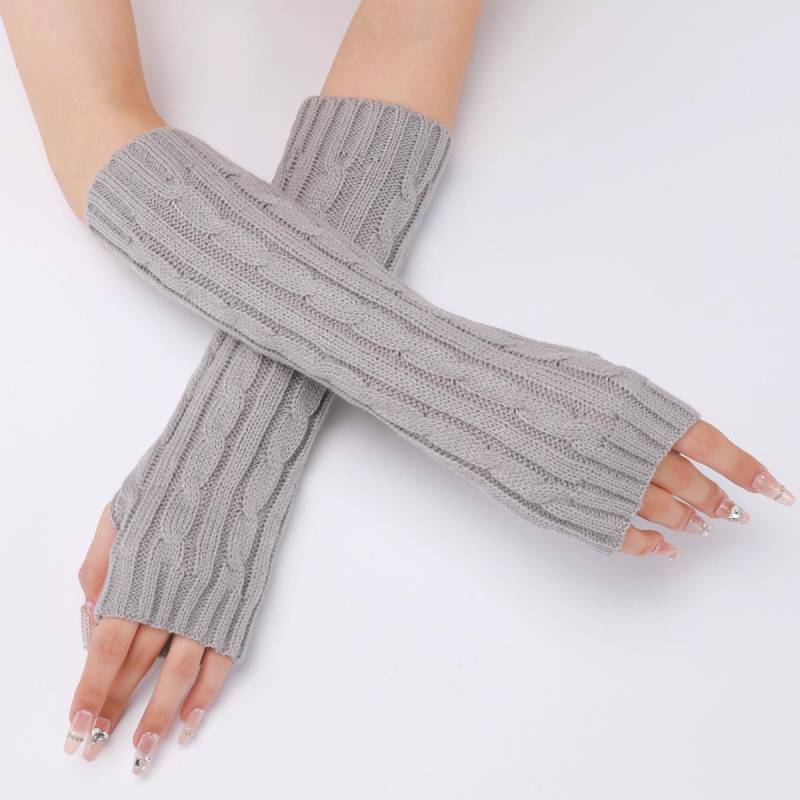 Neue Herbst- und Winter-Strickhandschuhe für Damen und Herren, mittellange warme halbfingerige fingerlose Armstulpen one size licht grau von Joom DACH