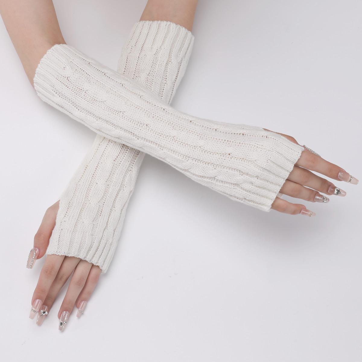 Neue Herbst- und Winter-Strickhandschuhe für Damen und Herren, mittellange warme halbfingerige fingerlose Armstulpen one size weiß von Joom DACH