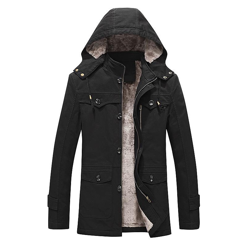 Neue Herbst- und Winterjacke für Herren aus verdicktem Samt aus reiner, gewaschener Baumwolle, mittellange Kapuzenjacke 5XL von Joom DACH