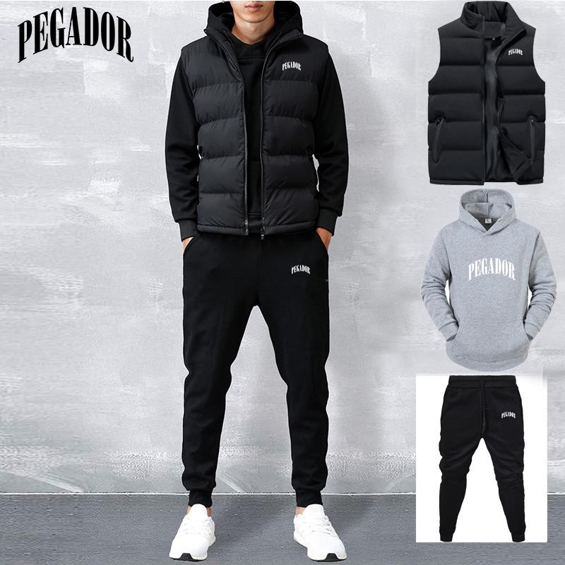 Neue Herbst- und Winterverkäufe für Herren mit einfarbigem, mit Buchstaben bedrucktem Hoodie + Weste + Hose, lässigem Sportpaar, dreiteiligem Set L licht grau von Joom DACH