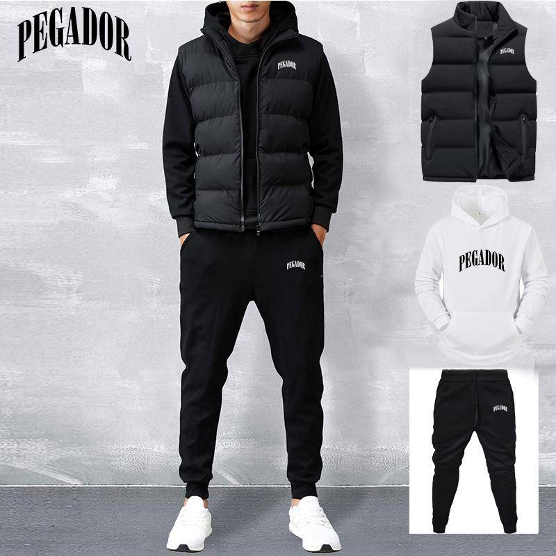 Neue Herbst- und Winterverkäufe für Herren mit einfarbigem, mit Buchstaben bedrucktem Hoodie + Weste + Hose, lässigem Sportpaar, dreiteiligem Set L weiß von Joom DACH