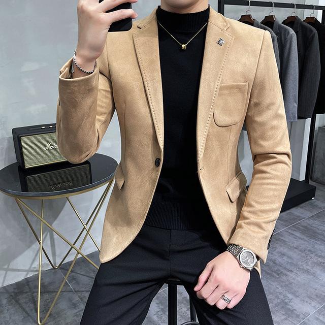 Neue Herren Blazer Jugend Slim Casual Wildleder Blazer M khaki von Joom DACH