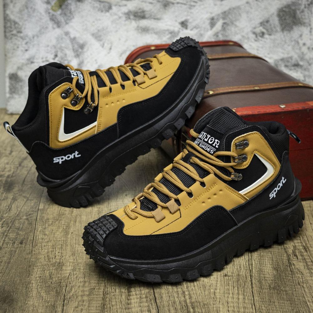 Neue Herren Freizeitschuhe Outdoor High-Top Wanderschuhe für Herren Wasserdichte verschleißfeste Arbeitsschuhe Trendy All-Match Anti-Rutsch 42 gelb von Joom DACH