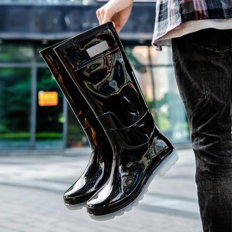 Neue Herren-Regenstiefel, hohe Regenstiefel, rutschfeste, wasserdichte Gummischuhe, Autowaschwasserschuhe zum Angeln, Ehemann, Arbeit, Gummistiefel 42 schwarz von Joom DACH
