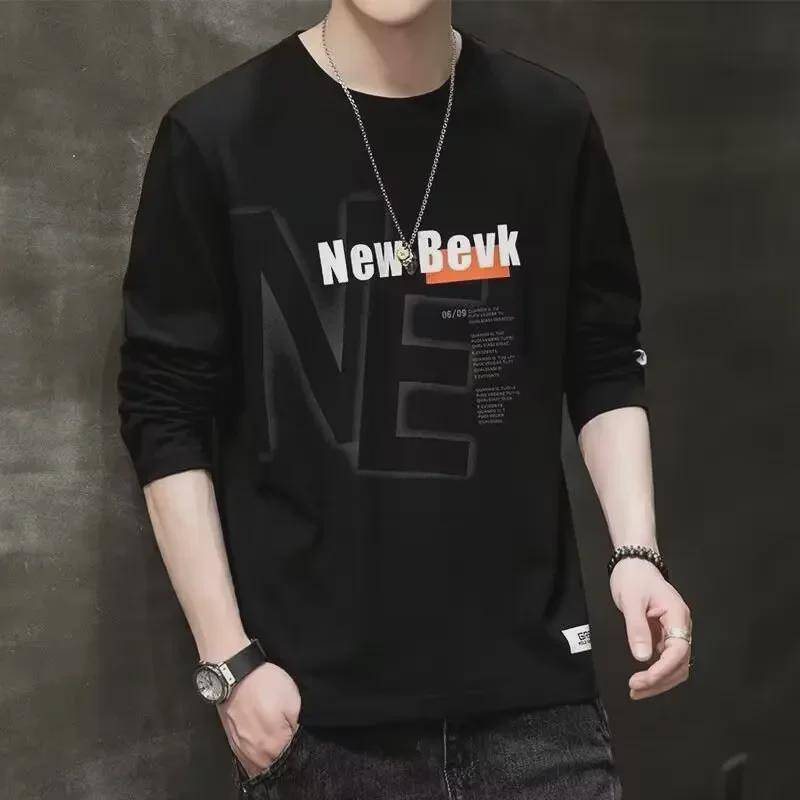 Neue Herren Slim Fit Langarm Rundhals T-Shirts - Stilvolle Koreanische Herbstmode mit Schriftzug 3XL von Joom DACH