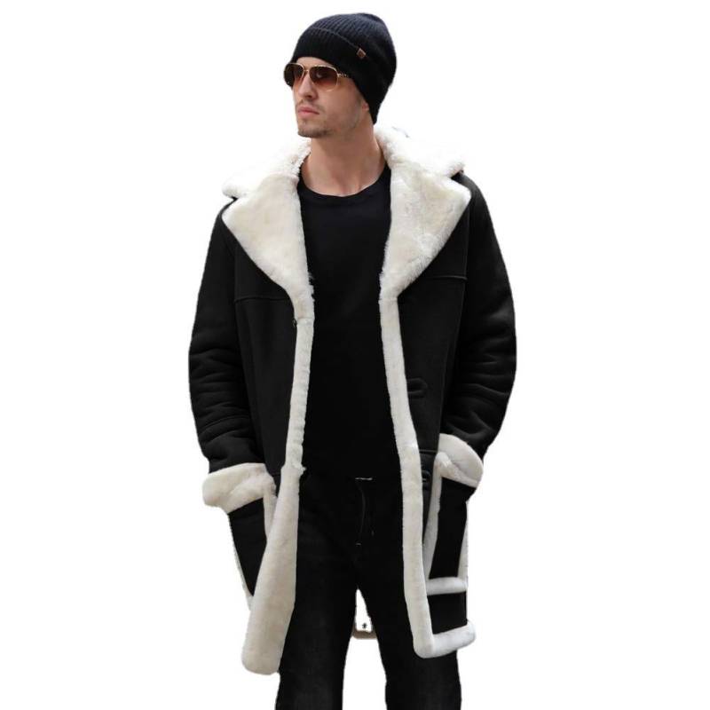 Neue Herren Winter Fleece Warme Mode Revers Herren Mittel und Lang Jacke XXXXXL schwarz von Joom DACH