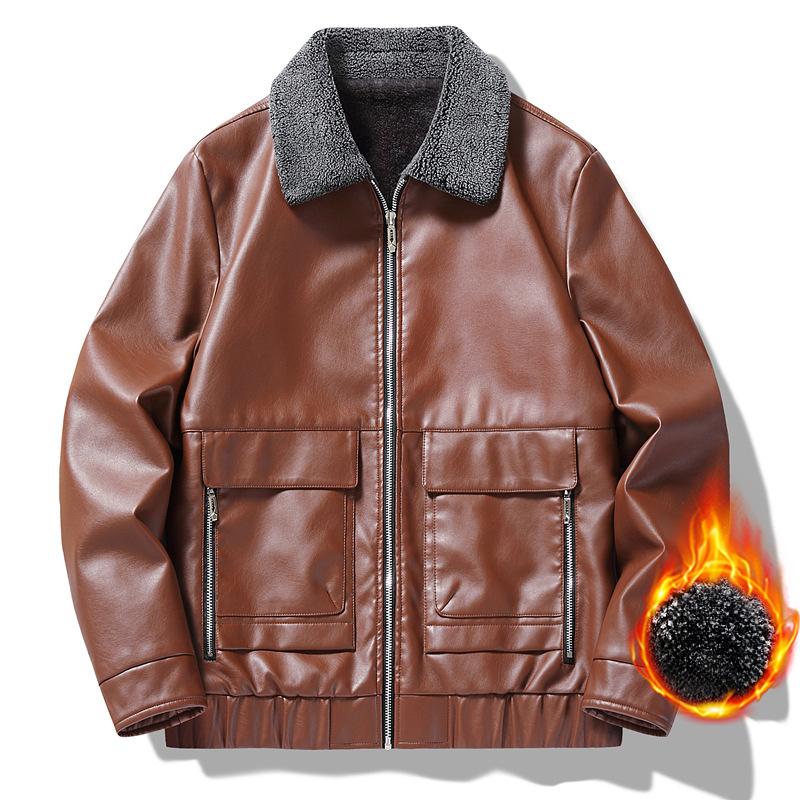 Neue Herrenjacke Lässige Lederjacke Herren Motorradjacke Slim Fit Koreanischer Stil Revers Herren PU-Lederjacke 5XL von Joom DACH