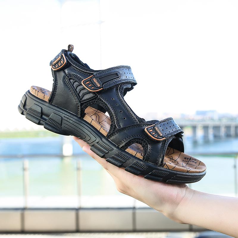 Neue Herrensandalen aus echtem Leder Sommer Outdoor Rutschfest Wandern Trekking Schuhe für Herren Strandschuhe Freizeitsneaker 40 schwarz von Joom DACH