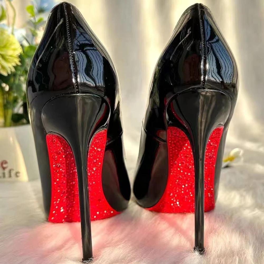 Neue High Heels Damen-Sohle mit Strasssteinen Pumps Rote Untere High Heels Übergröße Damen Hochzeitsschuhe Braut Spitzschuh Plateau Heels 38 von Joom DACH