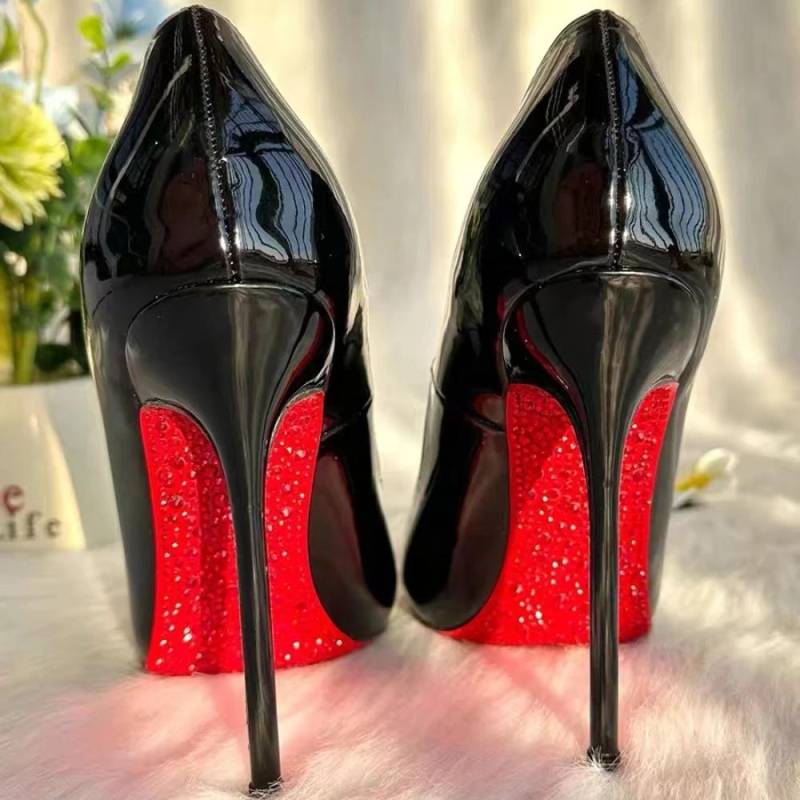 Neue High Heels Damen-Sohle mit Strasssteinen Pumps Rote Untere High Heels Übergröße Damen Hochzeitsschuhe Braut Spitzschuh Plateau Heels 38 von Joom DACH