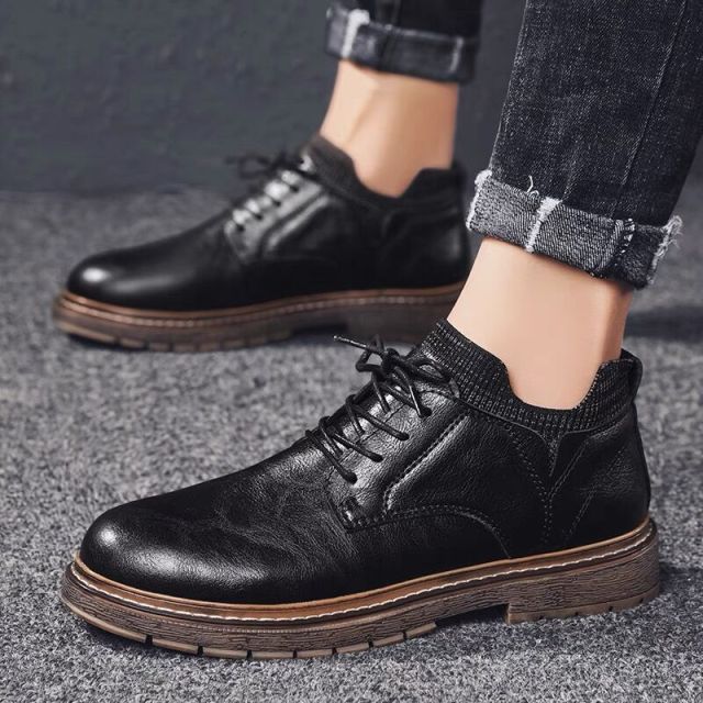 Neue Hochwertige Herrenschuhe Echtes Leder Freizeitschuhe Herren Büro Oxford Schuhe Slipper Mode Socken Schuhe Business Freizeit 42 schwarz von Joom DACH