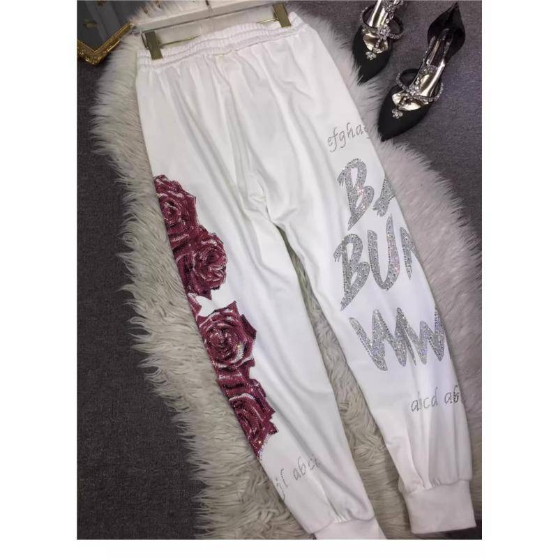 Neue Hot Drill Jogginghose für Damen in Übergröße mit Blumenmuster und hoher Taille, schlankmachende Bein-Sporthose XL weiß von Joom DACH