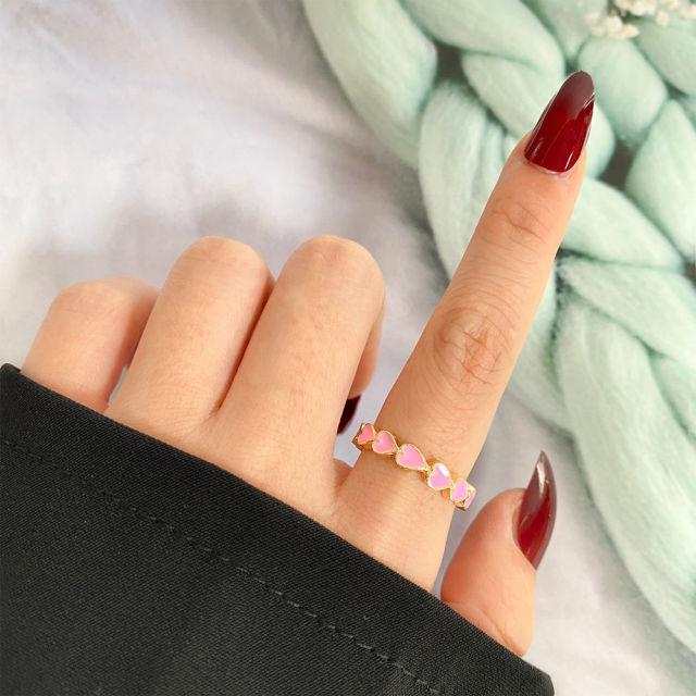 Neue Ins Kreative Nette Bunte Doppel Schicht Liebe Herz Ring Vintage Tropfen Öl Metall Herz Ringe Für Frauen Mädchen Mode Schmuck Resizable von Joom DACH