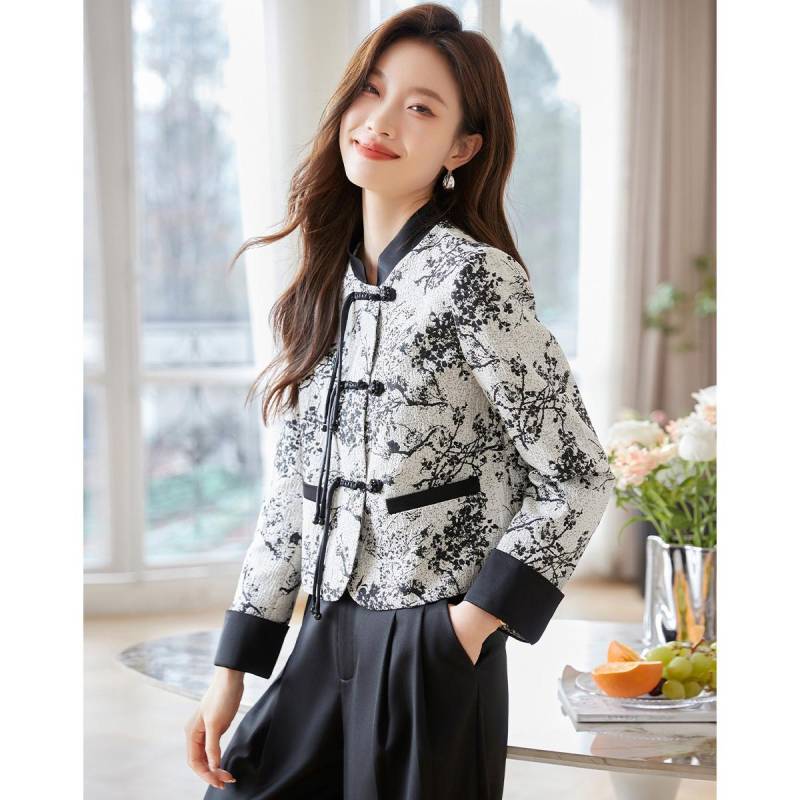 Neue Jacke im chinesischen Stil für den Herbst Neue Damenjacke mit Knöpfen in Kontrastfarbe L von Joom DACH