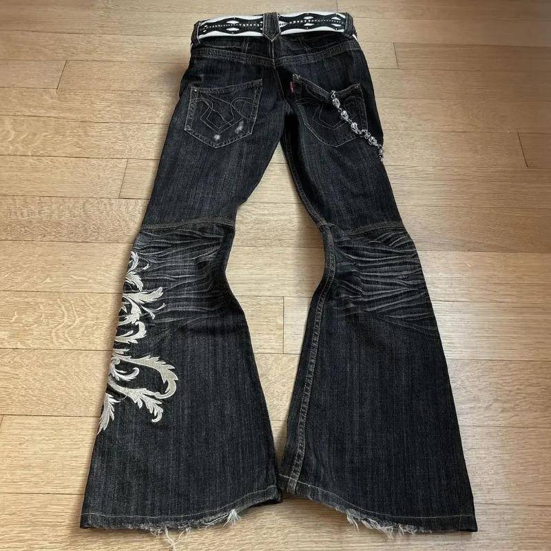 Neue Jeans mit hoher Taille und lockeren Stickereien für Damen im Rock-Punk-Stil im Y2K-Stil mit Micro-La-Retro-Hosen mit weitem Bein M von Joom DACH