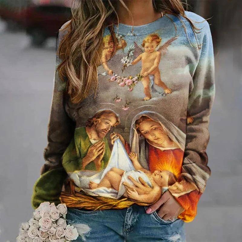 Neue Jesus Christus Sweatshirts Jungfrau Maria 3D Druck Hoodies Damen Langarm Y2k Hoodie Übergroße Pullover Tops Damenbekleidung M von Joom DACH