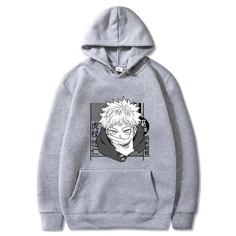 Neue Jujutsu Kaisen Anime Damen Unisex Hoodies Cartoon Satoru Gojo Bedruckte Damen Pullover Herbst Winter Casual Plus Size Sweatshirts S grau von Joom DACH