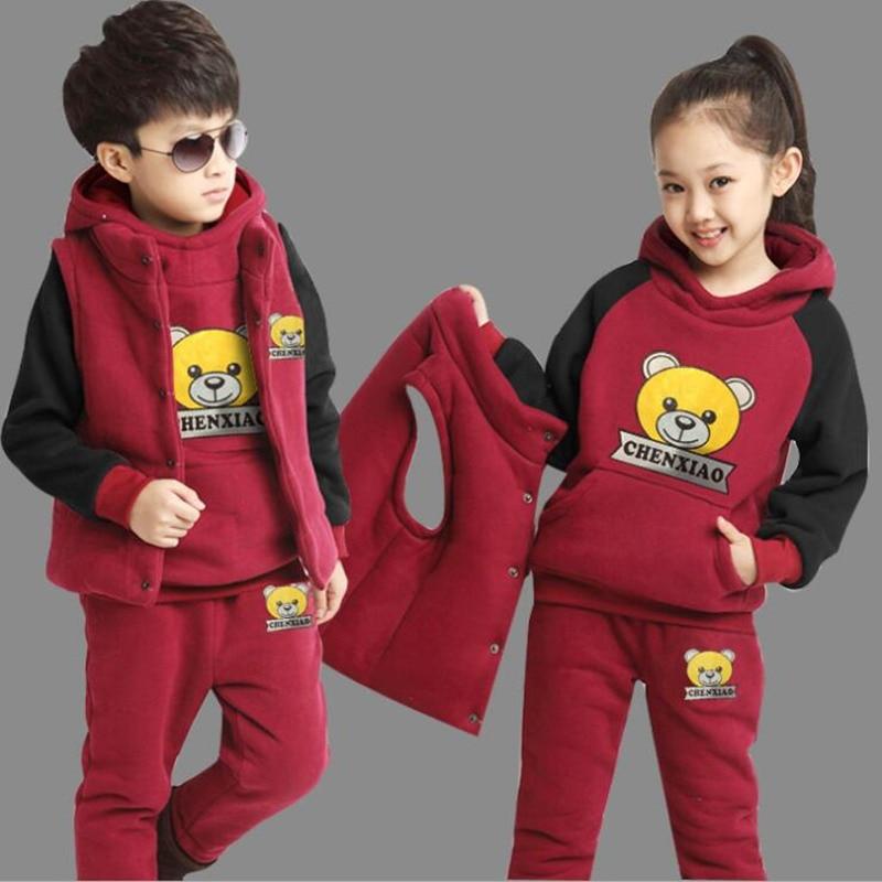 Neue Junge Mädchen Winter Set Kind Sport Dicke Fleece Hoodies + Hosen + Weste 3 stücke Sets Kinder Kleidung der Jungen Sweatshirts Casual Anzüge 120 rot von Joom DACH