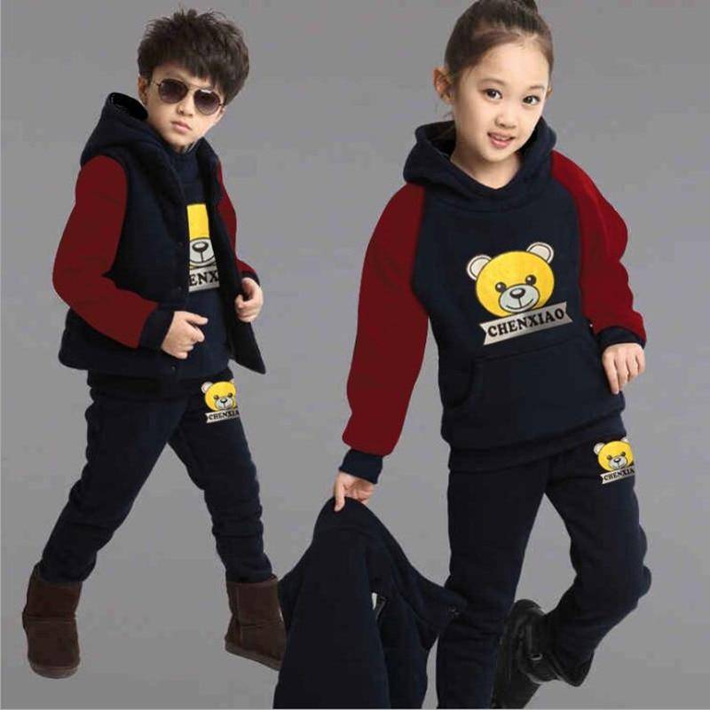 Neue Junge Mädchen Winter Set Kind Sport Dicke Fleece Hoodies + Hosen + Weste 3 stücke Sets Kinder Kleidung der Jungen Sweatshirts Casual Anzüge 120 schwarz von Joom DACH
