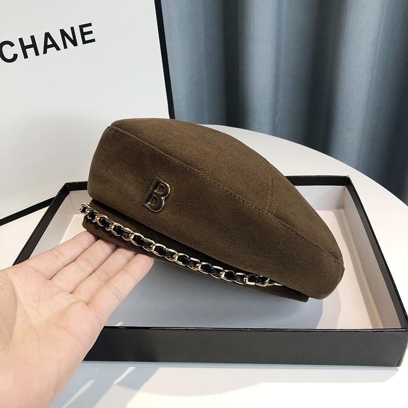 Neue Kette Baskenmütze Hut Für Frauen Kappe Winter Retro Braun Schwarz Künstler Flache Mode Dame Mädchen Vintage Kappe Stern stil Adjustable kaffeebraun von Joom DACH