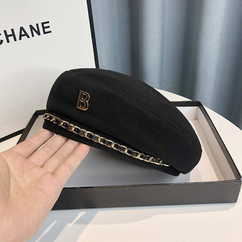 Neue Kette Baskenmütze Hut Für Frauen Kappe Winter Retro Braun Schwarz Künstler Flache Mode Dame Mädchen Vintage Kappe Stern stil Adjustable schwarz von Joom DACH