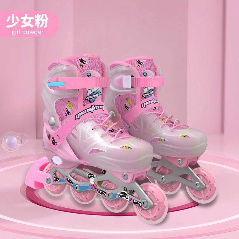 Neue Kinder-, Herren- und Damen-Anzug-Skates Professionelle Vollblitz Verstellbare Rollschuhe Einzelreihe Gerade Reihe PU-Rad Rollschuhe M (size 33-37) rosa von Joom DACH