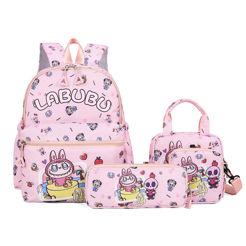 Neue Kinder Cartoon Schultasche Federmäppchen Ein Schulter Vierer-Set Tasche Labubu Print Kindergarten Grundschule Rucksack von Joom DACH