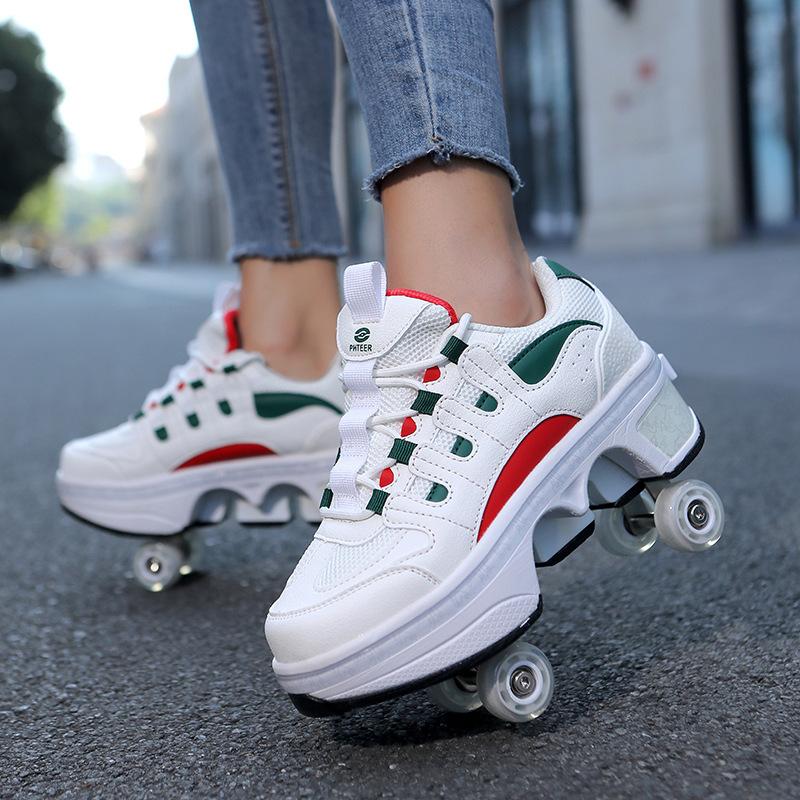 Neue Kinder Jugendliche Jungen und Mädchen Deformationsschuhe Vierrad-Doppelzweck-Rollschuhe Doppelreihe Runaway-Schuhe Rollschuhe 33 von Joom DACH