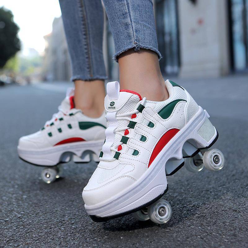 Neue Kinder Jugendliche Jungen und Mädchen Deformationsschuhe Vierrad-Doppelzweck-Rollschuhe Doppelreihe Runaway-Schuhe Rollschuhe 33 von Joom DACH