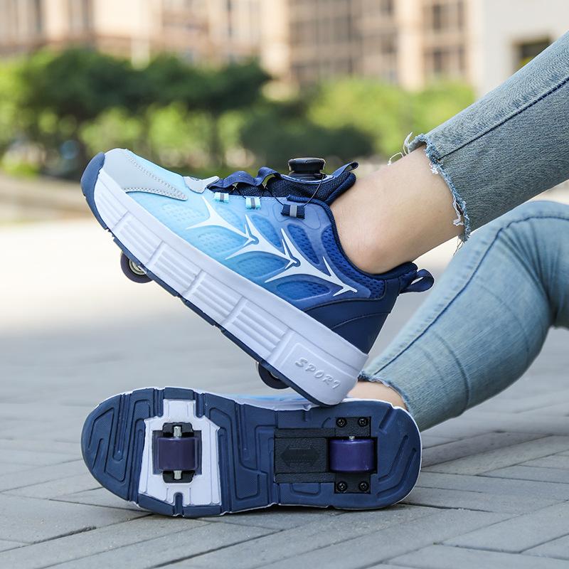 Neue Kinder Laufschuhe Jungen und Mädchen Burst Schuhe Doppelrad Erwachsenenschuhe mit Rollen Schulmädchen Rollschuhe Sommer 33 von Joom DACH