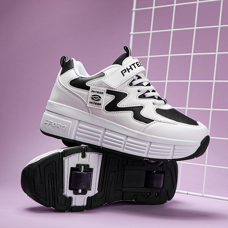 Neue Kinder Runaway Schuhe Jungen Doppelräder Mädchen Rollschuhe Studentenschuhe mit Rädern Sommer Leder Mesh Deformierte Schuhe 42 von Joom DACH