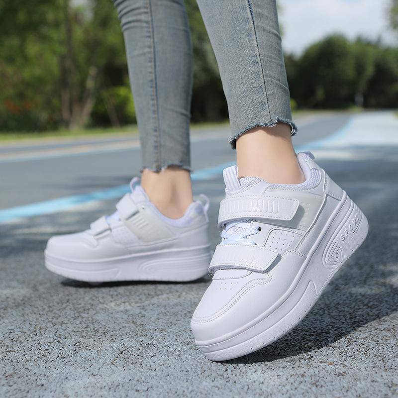 Neue Kinder Runway Schuhe Jungen Doppelräder Mädchen Rollschuhe Schuhe Grundschüler mit Rädern Erwachsene Deformationsschuhe 34 von Joom DACH