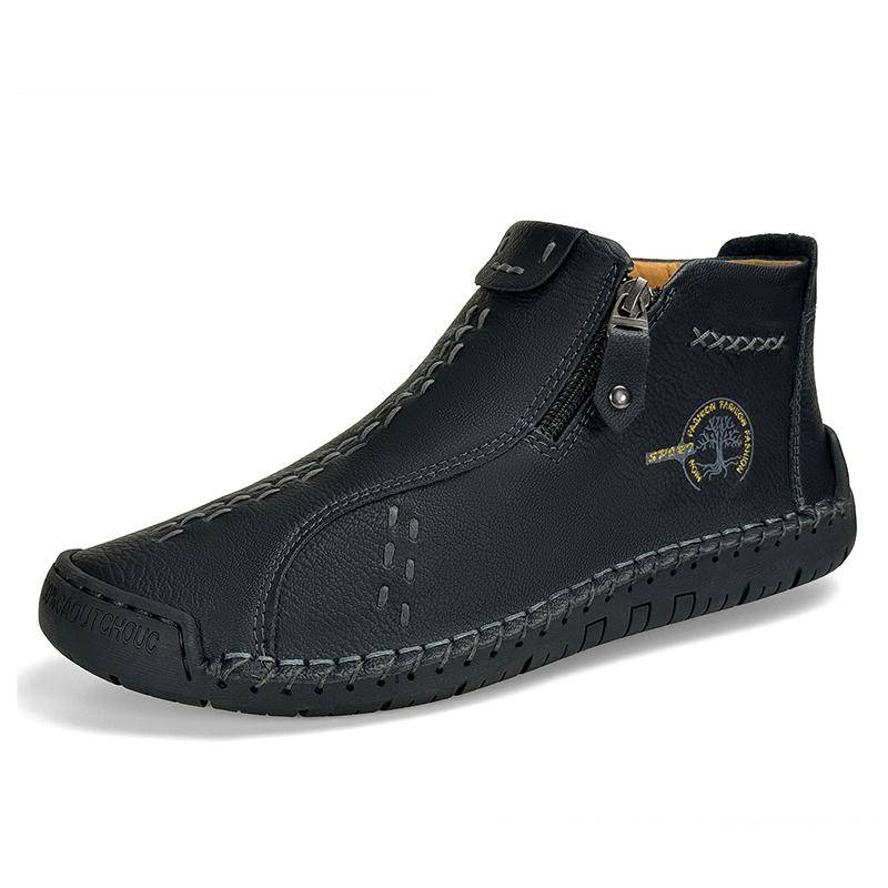 Neue Klassische Handgefertigte Leder Herrenschuhe Reißverschluss-Design Outdoor-Sneakers Slipper Atmungsaktive Freizeitschuhe Leder Herren Stiefeletten 48 schwarz von Joom DACH