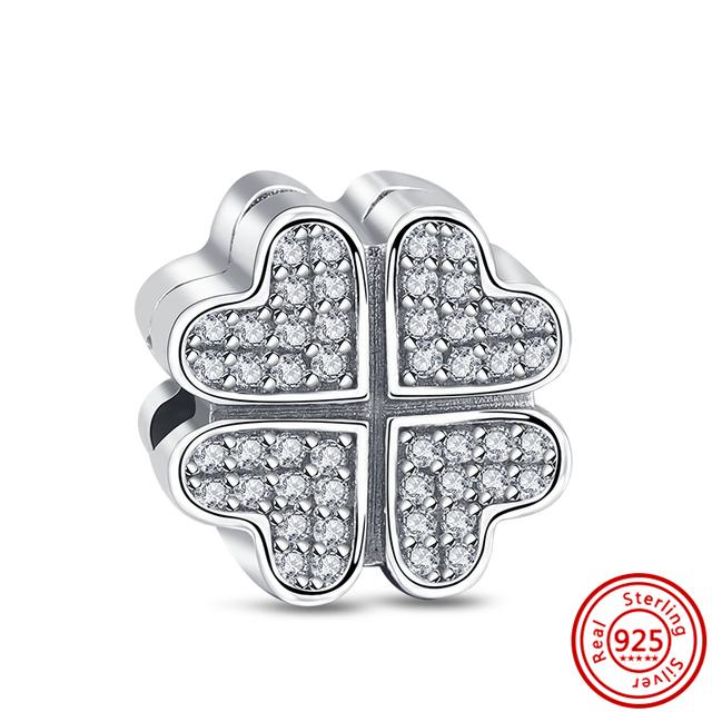 Neue Klee Blumen Transparent Zirkon Clip Perlen Fit Charms Armband Frauen 925 Sterling Silber Schmuck von Joom DACH