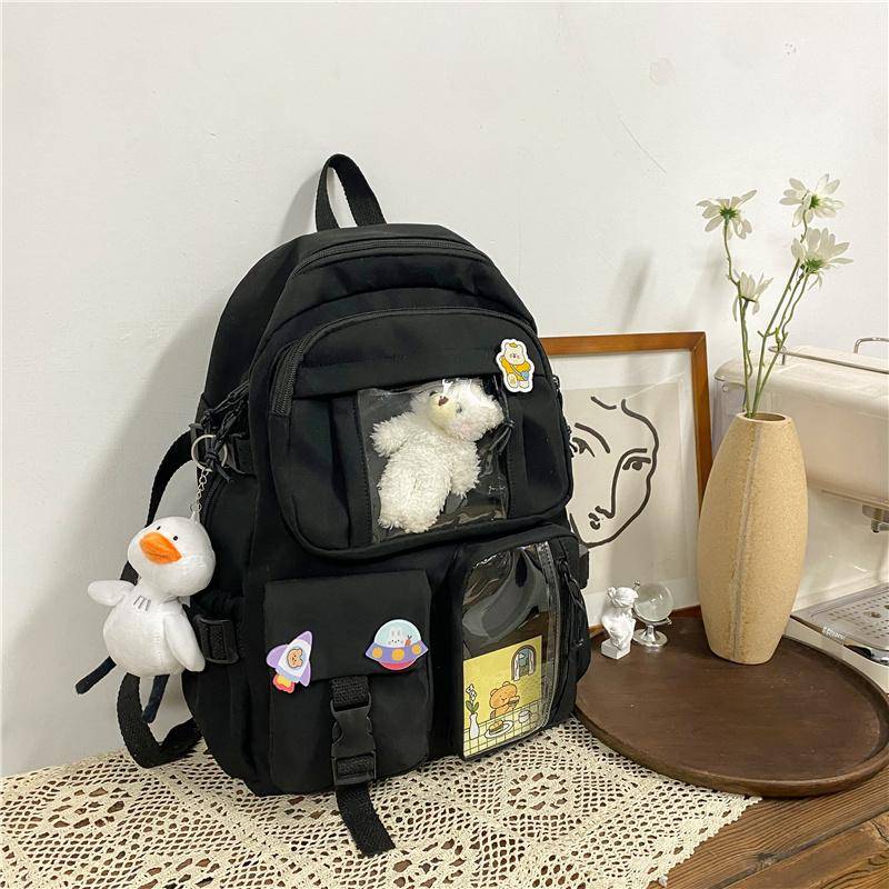 Neue Koreanische Große Kapazität Rucksäcke Frauen Kawaii Hohe Studenten Schule Tasche Für Teenager Mädchen Süße Wasserdichte Schule Reisetaschen 41cm*30cm*12 schwarz von Joom DACH
