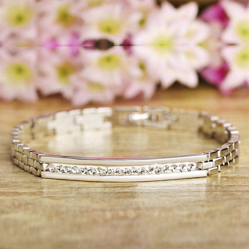 Neue Kupfer Kristall Armband für Frauen Rose Gold Farbe Link Pulseiras Weibliche Edelstahl Hand Kette silber von Joom DACH