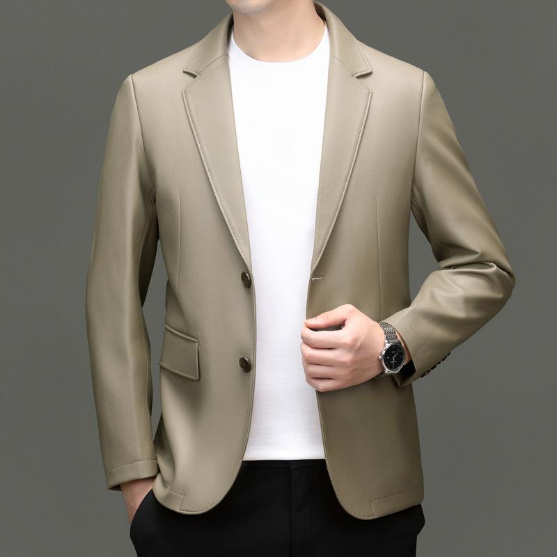 Neue Leder Herren Herbst- und Winter Weiches Leder Anzugkragen Jacken für Junge und Mittelalte Männer Zwei-Knopf Lässige Lederanzugjacken 4XL von Joom DACH