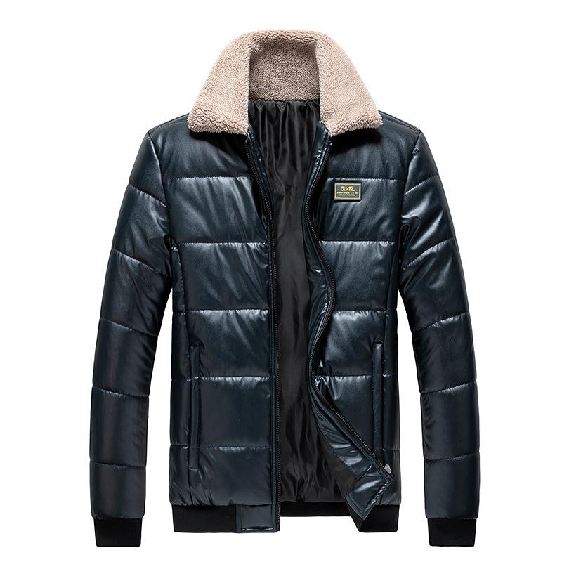 Neue Lederbekleidung für Herren, Bekleidung aus Leder und Baumwolle, Pelzkragen für Herren, trendige Wintermäntel im koreanischen Stil für Herren, dicke Jacken 5XL von Joom DACH