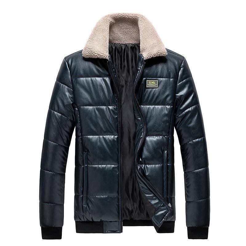 Neue Lederbekleidung für Herren, Bekleidung aus Leder und Baumwolle, Pelzkragen für Herren, trendige Wintermäntel im koreanischen Stil für Herren, dicke Jacken 5XL von Joom DACH